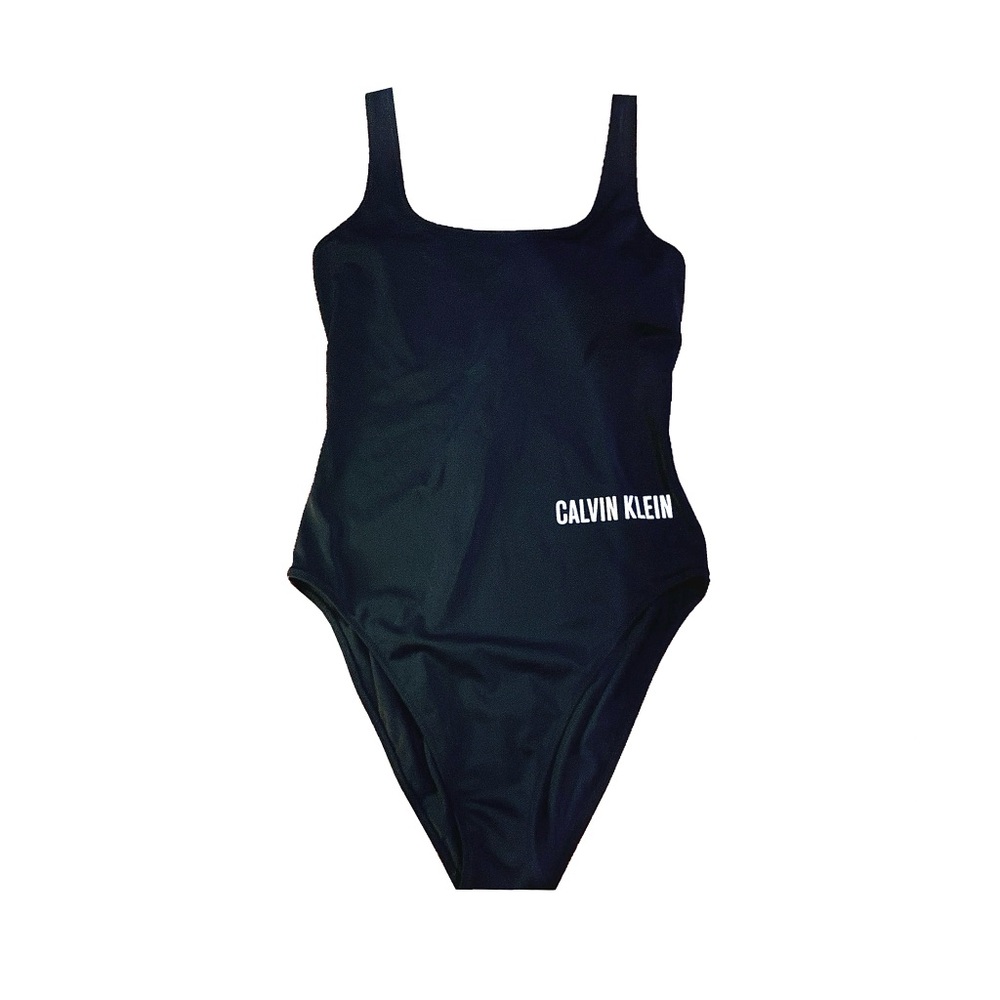 Calvin Klein Intense Black Square Neck Scoop One-Piece Swimsuit Women's Size S